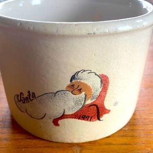 Vintage 1991 Robinson Ransbottom Roseville stoneware hand painted Santa crock